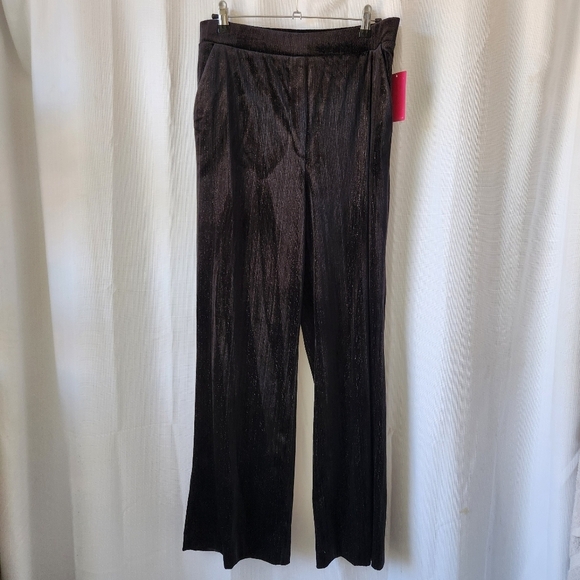 Vince Camuto Black Silver Metallic Pin Striped Wide Leg Straight Pants Size 14 - Picture 2 of 9